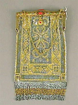 Lot 1050 - Teal Blue Carpet Pattern Beaded Bag French,...