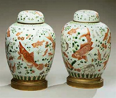 Lot 103 - Pair of Chinese Famille Verte Porcelain Ginger...