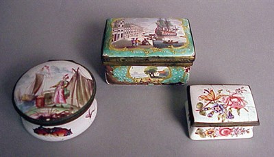 Lot 36 - Group of Three English Enamel Snuff Boxes Late...