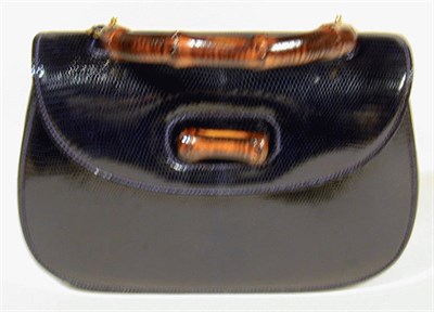Lot 983 - Gucci Navy Blue Lizard Bamboo Handle Handbag...