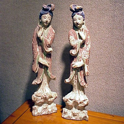 Lot 197 - Pair of Chinese Carved Polychrome-Decorated...