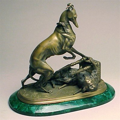 Lot 711 - Bronze Group of a Dog and Cat Playing Raised...