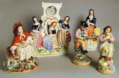 Lot 394 - Group of Four Staffordshire Pottery Figures...