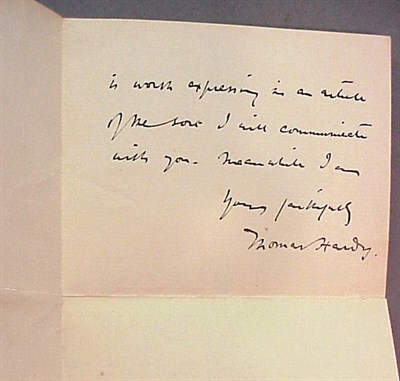 Lot 278 - HARDY, THOMAS Autograph letter signed. 1 page,...