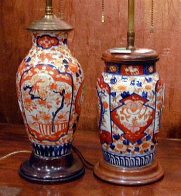 Lot 137 - Two Imari Porcelain Vases Each fitted as a lamp.