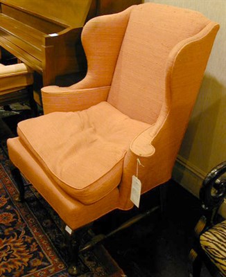 Lot 318 - Queen Anne Style Upholstered Wing Chair