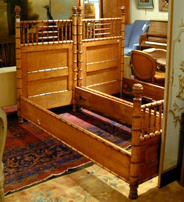Lot 597 - Pair of Victorian Maple Faux Bamboo Beds