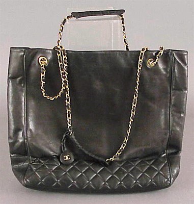 Lot 979 - Chanel Black Leather Tote 1980s Plain leather,...