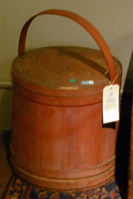 Lot 367 - Red Painted Wood Firkin Height 13 3/4 inches.