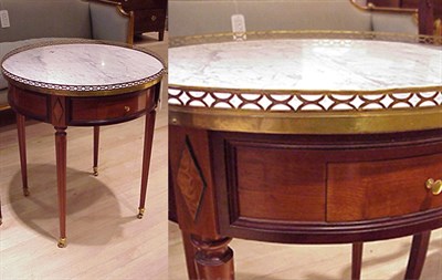 Lot 393 - Louis XVI Style Marble Top Mahogany Bouillotte...