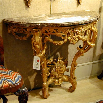 Lot 430 - Louis XV Style Marble Top Gilt Wood Console