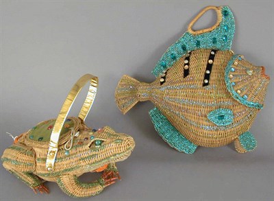 Lot 1125 - Sparkling Wicker Fish and Frog Handbags 1950s...