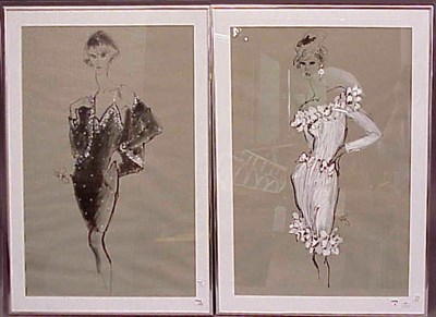 Lot 1222 - Three Kenneth Paul Block Fashion Illustrations...
