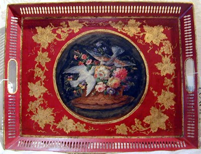 Lot 593 - French Painted Tole Two-Handled Tray Of...