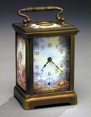 Lot 431 - French Brass and Enamel Carriage Clock Of...