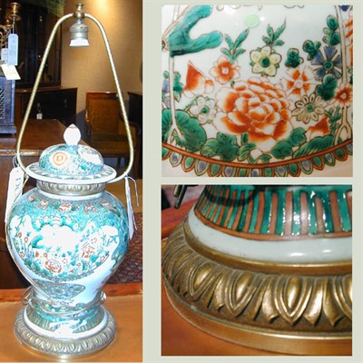 Lot 254 - Chinese Famille Verte Style Gilt-Metal Mounted...