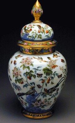 Lot 511 - French Painted Opaline Glass Jar and Cover...