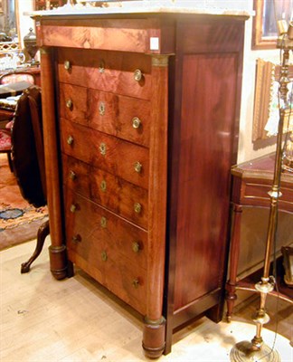 Lot 259 - Empire Style Marble Top Mahogany Tall Chest of...