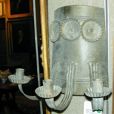Lot 182 - Pair of Tin Three-Light Sconces With curved...