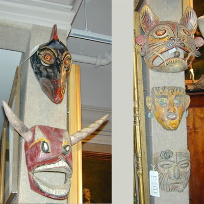 Lot 350 - Group of Five Mexican Painted Metal, Wood and...
