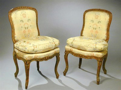 Lot 858 - Pair of Louis XV Painted Beechwood Side Chairs...