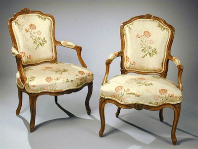 Lot 963 - Pair of Louis XV Walnut Fauteuils Jean-Michel...
