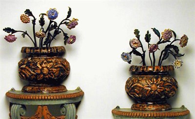 Lot 867 - Pair of Continental Porcelain, Tole and...