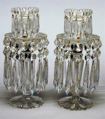 Lot 878 - Pair of Regency Cut Glass Lustre Candlesticks...