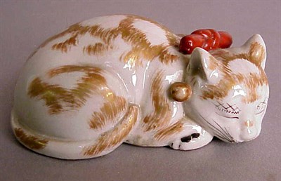 Lot 915 - Japanese Porcelain Figure of a Sleeping Cat...