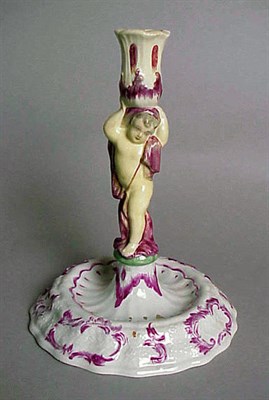 Lot 920 - Continental Porcelain Figural Candlestick With...