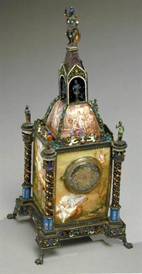 Lot 339 - Viennese Enamel Clock Of architectural form,...