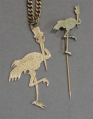 Lot 381 - Two Storks Each 14 kt. gold, one a stick pin...