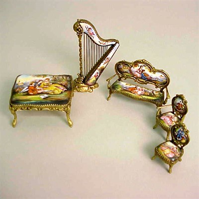 Lot 403 - Group of French Enamel Miniature Furniture...