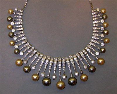 Lot 271 - Rhinestone and Gray and Pale Amber Color Pearl...