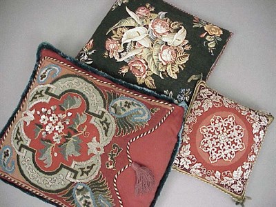 Lot 1192 - Three Needlepoint and Beadwork Pillows 19th...