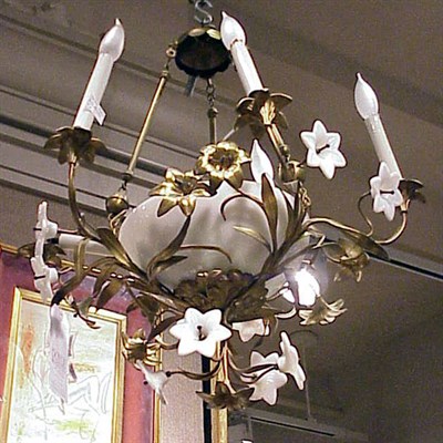 Lot 691 - Victorian Brass and Pressed Glass Five-Light...
