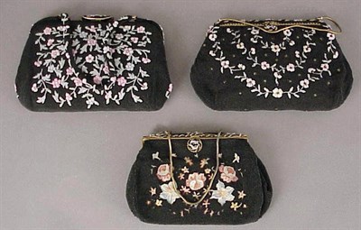 Lot 1089 - Three Black Caviar Bead Evening Bags French,...