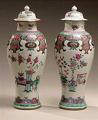Lot 847 - Pair of Chinese Export Famille Rose Baluster...