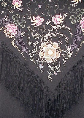 Lot 1155A - Embroidered Black Silk Shawl Chinese, 1920s...