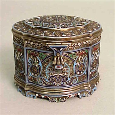 Lot 365 - Russian Silver and Cloisonne Box Of oval form,...
