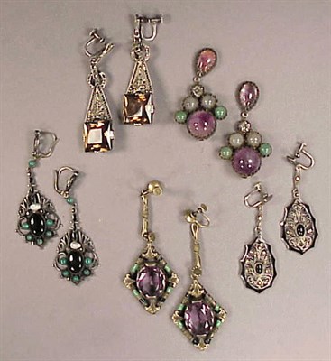 Lot 3 - Five Pairs Sterling Silver Drop Earrings...