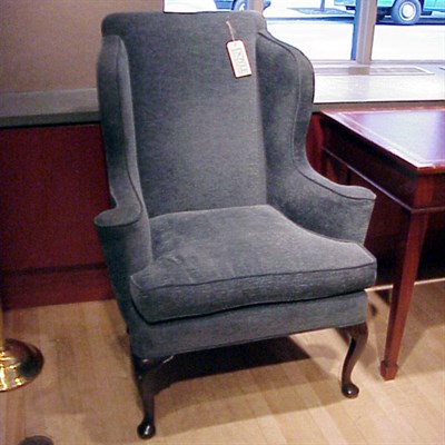 Lot 605 - Queen Anne Style Upholstered Wing Chair