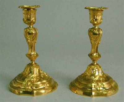 Lot 375 - Pair of Rococo Style Gilt-Bronze Candlesticks...