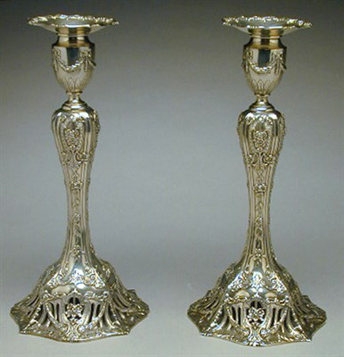 Lot 378 - Pair of American Sterling Silver Candlesticks...