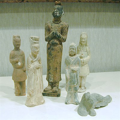 Lot 194 - Six Chinese Pottery Tomb Figures Han, Northern...