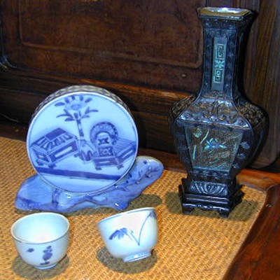 Lot 217 - Porcelain Wall Vase, Two Export Wine Cups and...