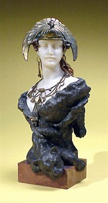 Lot 703 - Bronze and Marble Bust of a Female Warrior...