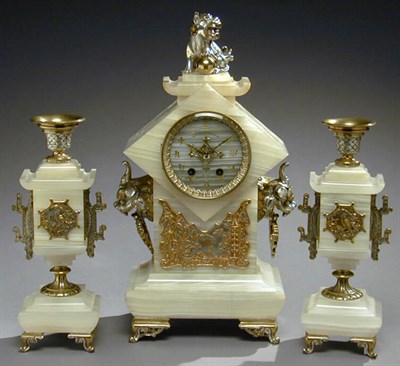 Lot 785 - Victorian Bronze-Mounted Onyx Clock Garniture...