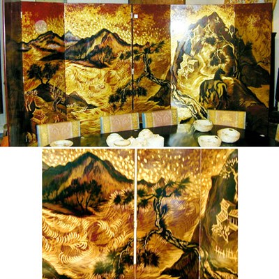 Lot 204 - Art Deco Lacquered Six-Fold Screen Leon Jallot...