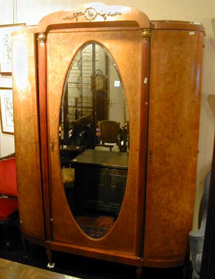 Lot 617 - Art Deco Burl-Wood Three-Door Armoire